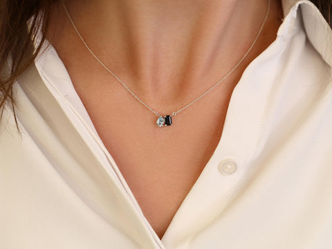 Ready to Ship Gemini SILVER Topaz Toi Et Moi Necklace,Cluster Necklace,November Birthstone,Two Stone Necklace,November Gift,Blue Necklace