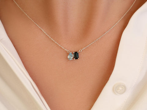 Ready to Ship Gemini SILVER Topaz Toi Et Moi Necklace,Cluster Necklace,November Birthstone,Two Stone Necklace,November Gift,Blue Necklace