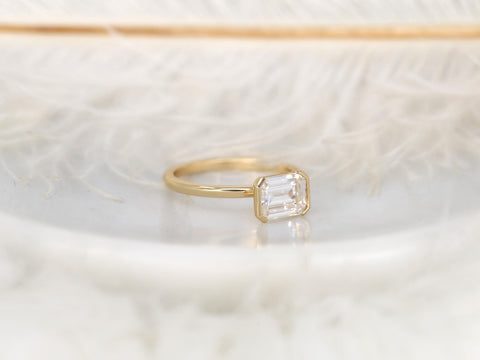 1.75ct Aeryn 8x6mm 14kt Moissanite Emerald Cut East West Solitaire Ring,Unique Emerald Cut Ring,Emerald Engagement Ring,Sideway Set Ring