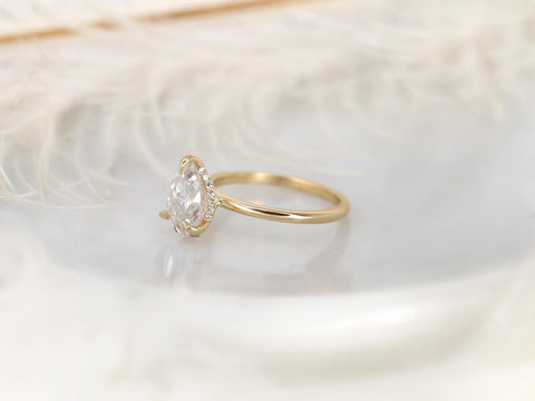 2ct Winnie 10x7mm 14kt Moissanite Diamond Pear Hidden Halo Ring,Pear Cut Ring,Pear Ring,Pear Cut Ring,Unique Hidden Halo Ring,Tear Drop Ring