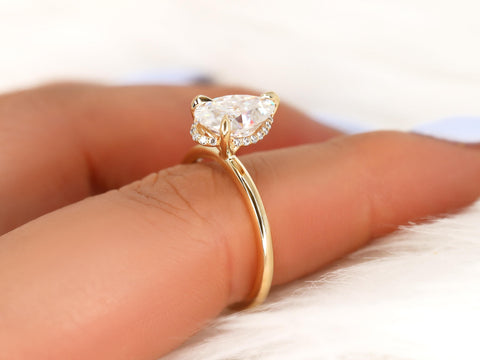 2ct Winnie 10x7mm 14kt Moissanite Diamond Pear Hidden Halo Ring,Pear Cut Ring,Pear Ring,Pear Cut Ring,Unique Hidden Halo Ring,Tear Drop Ring