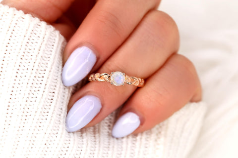 Prudence 5mm 14kt Moonstone Crossover Solitaire Ring,Braided Ring,Moonstone Ring,Unique Healing Jewelry,Moonstone Engagement Ring
