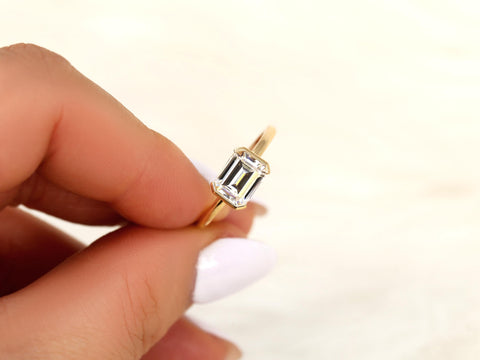 1.75ct Aeryn 8x6mm 14kt Moissanite Emerald Cut East West Solitaire Ring,Unique Emerald Cut Ring,Emerald Engagement Ring,Sideway Set Ring