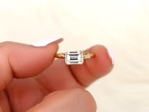 1.75ct Aeryn 8x6mm 14kt Moissanite Emerald Cut East West Solitaire Ring,Unique Emerald Cut Ring,Emerald Engagement Ring,Sideway Set Ring