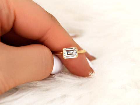 1.75ct Aeryn 8x6mm 14kt Moissanite Emerald Cut East West Solitaire Ring,Unique Emerald Cut Ring,Emerald Engagement Ring,Sideway Set Ring