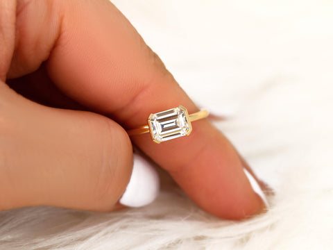 1.75ct Aeryn 8x6mm 14kt Moissanite Emerald Cut East West Solitaire Ring,Unique Emerald Cut Ring,Emerald Engagement Ring,Sideway Set Ring