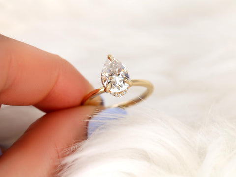 2ct Winnie 10x7mm 14kt Moissanite Diamond Pear Hidden Halo Ring,Pear Cut Ring,Pear Ring,Pear Cut Ring,Unique Hidden Halo Ring,Tear Drop Ring