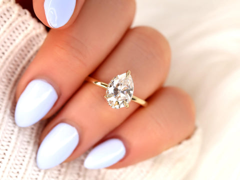 2ct Winnie 10x7mm 14kt Moissanite Diamond Pear Hidden Halo Ring,Pear Cut Ring,Pear Ring,Pear Cut Ring,Unique Hidden Halo Ring,Tear Drop Ring