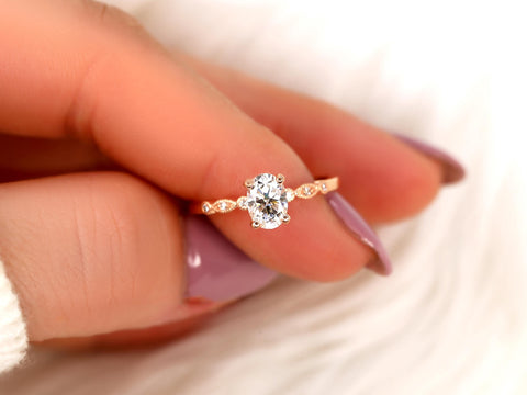 1ct Grayson 7x5mm 14kt Moissanite Diamond Oval Solitaire Ring,Art Deco Ring,Oval Engagement Ring,Oval Cut Ring,Anniversary Gift,Oval Ring