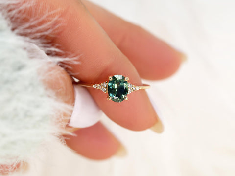 1.27ct Ready to Ship Maddy 14kt Gold Teal Montana Sapphire Diamond Oval Cluster Ring,Unique Sapphire Ring,Sapphire Engagement Ring,Birthday