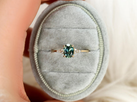 1.27ct Ready to Ship Maddy 14kt Gold Teal Montana Sapphire Diamond Oval Cluster Ring,Unique Sapphire Ring,Sapphire Engagement Ring,Birthday
