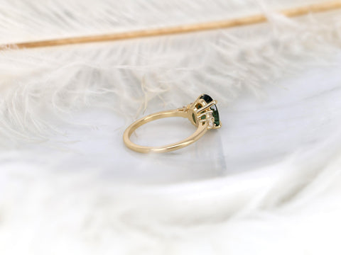 2.14ct Cinderella 14kt Gold Peacock Teal Sapphire Diamond Oval Cluster Ring,Sapphire Engagement Ring,Anniversary Ring,Unique Sapphire Ring