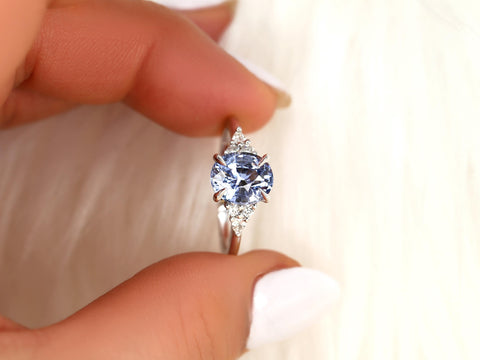 2.44ct Ready to Ship Cinderella 14kt Icy Lavender Blue Sapphire Diamond Cluster 3Ring,Unique Sapphire Ring,Sapphire Engagement Ring