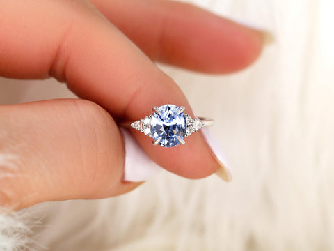 2.44ct Ready to Ship Cinderella 14kt Icy Lavender Blue Sapphire Diamond Cluster 3Ring,Unique Sapphire Ring,Sapphire Engagement Ring