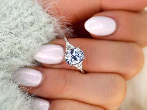 2.44ct Ready to Ship Cinderella 14kt Icy Lavender Blue Sapphire Diamond Cluster 3Ring,Unique Sapphire Ring,Sapphire Engagement Ring