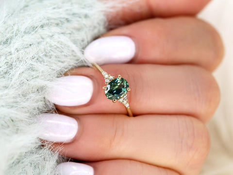 1.27ct Ready to Ship Maddy 14kt Gold Teal Montana Sapphire Diamond Oval Cluster Ring,Unique Sapphire Ring,Sapphire Engagement Ring,Birthday