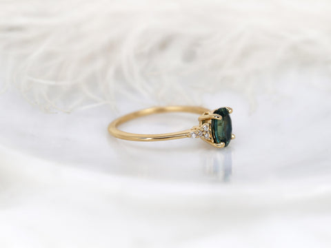 1.27ct Ready to Ship Maddy 14kt Gold Teal Montana Sapphire Diamond Oval Cluster Ring,Unique Sapphire Ring,Sapphire Engagement Ring,Birthday