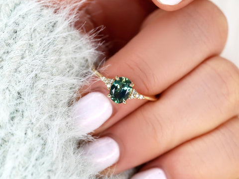 1.27ct Ready to Ship Maddy 14kt Gold Teal Montana Sapphire Diamond Oval Cluster Ring,Unique Sapphire Ring,Sapphire Engagement Ring,Birthday