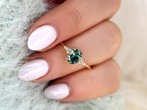 1.27ct Ready to Ship Maddy 14kt Gold Teal Montana Sapphire Diamond Oval Cluster Ring,Unique Sapphire Ring,Sapphire Engagement Ring,Birthday