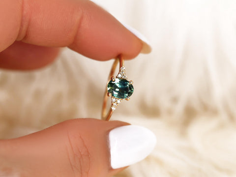 1.27ct Ready to Ship Maddy 14kt Gold Teal Montana Sapphire Diamond Oval Cluster Ring,Unique Sapphire Ring,Sapphire Engagement Ring,Birthday