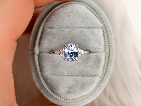 2.44ct Ready to Ship Cinderella 14kt Icy Lavender Blue Sapphire Diamond Cluster 3Ring,Unique Sapphire Ring,Sapphire Engagement Ring