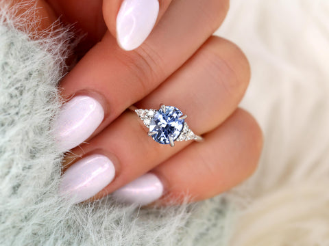 2.44ct Ready to Ship Cinderella 14kt Icy Lavender Blue Sapphire Diamond Cluster 3Ring,Unique Sapphire Ring,Sapphire Engagement Ring