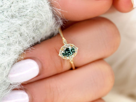 0.57ct Mae 14kt Teal Sapphire Oval Halo Ring,Oval Engagement ring,Unique Sapphire Ring,Gift For Her,September Birthstone,Anniversary Ring