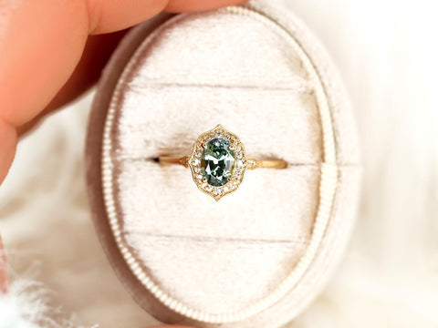 1.49ct Mae 14kt Teal Sapphire Oval Halo Ring,Oval Engagement ring,Unique Sapphire Ring,Push Present,September Birthstone,Anniversary Ring