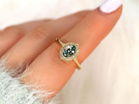 1.49ct Mae 14kt Teal Sapphire Oval Halo Ring,Oval Engagement ring,Unique Sapphire Ring,Push Present,September Birthstone,Anniversary Ring
