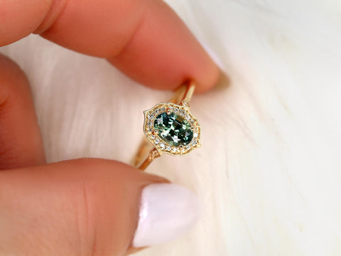 1.49ct Mae 14kt Teal Sapphire Oval Halo Ring,Oval Engagement ring,Unique Sapphire Ring,Push Present,September Birthstone,Anniversary Ring