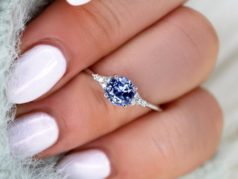 1.02ct Malia 14kt White Gold Cornflower Lavender Sapphire Diamond Round Cluster Ring,Unique Sapphire Ring,Anniversary Ring,Push Present