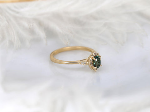 0.57ct Mae 14kt Teal Sapphire Oval Halo Ring,Oval Engagement ring,Unique Sapphire Ring,Gift For Her,September Birthstone,Anniversary Ring