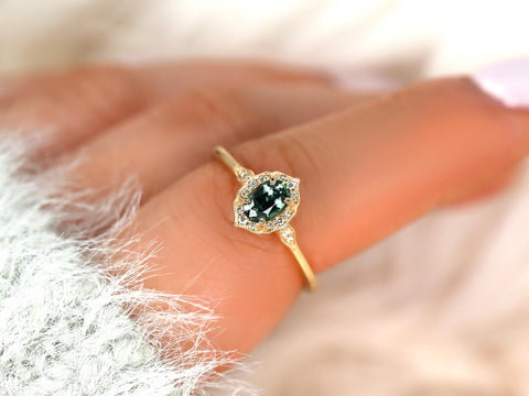 0.57ct Mae 14kt Teal Sapphire Oval Halo Ring,Oval Engagement ring,Unique Sapphire Ring,Gift For Her,September Birthstone,Anniversary Ring