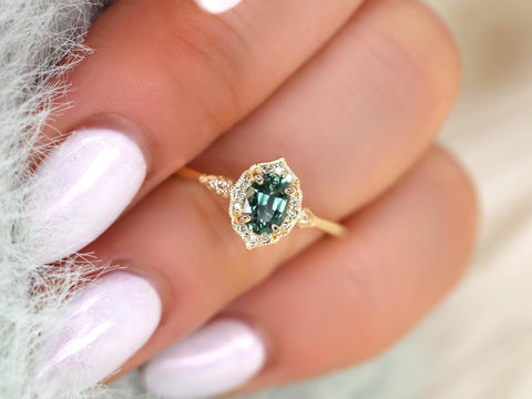 0.57ct Mae 14kt Teal Sapphire Oval Halo Ring,Oval Engagement ring,Unique Sapphire Ring,Gift For Her,September Birthstone,Anniversary Ring