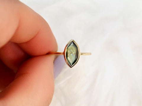 1.22ct Donatella Marquise 14kt Galaxy Teal Sapphire Marquise Ring,Galaxy Ring,Unique Sapphire Ring,Bezel Set Ring,Unique Minimalist Ring