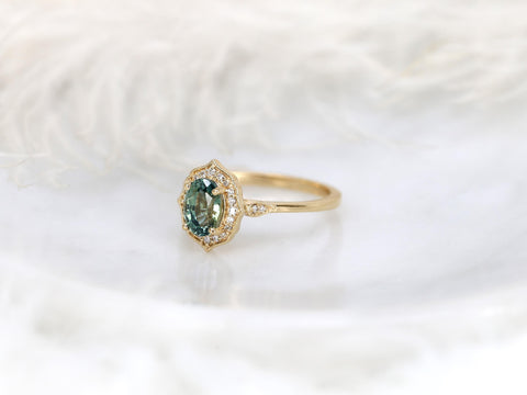 1.49ct Mae 14kt Teal Sapphire Oval Halo Ring,Oval Engagement ring,Unique Sapphire Ring,Push Present,September Birthstone,Anniversary Ring