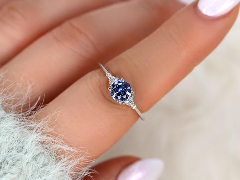 1.02ct Malia 14kt White Gold Cornflower Lavender Sapphire Diamond Round Cluster Ring,Unique Sapphire Ring,Anniversary Ring,Push Present