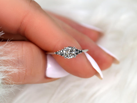 0.70ct Malia 14kt White Gold Salt Pepper Diamond Cluster Ring,Unique Diamond Ring,Salt Pepper Diamond Ring,Round Engagement Ring,Anniversary