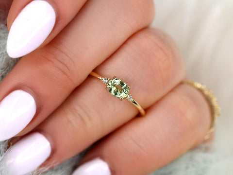 0.60ct Wren 14kt Green Sapphire Ring,Three Stone Sapphire Ring,Green Sapphire Trilogy Ring,Unique Ring,Birthday Gift,Anniversary Ring