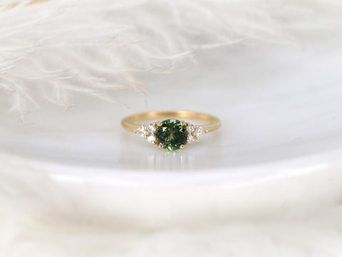 1.47ct Constance 14kt Deep Moss Sapphire Round Cluster Ring,Green Sapphire Ring,Unique Sapphire Ring,Round Engagement Ring,Anniversary Gift