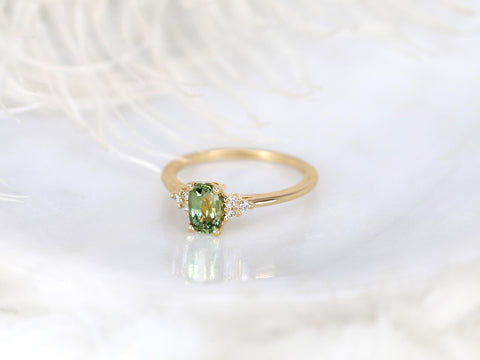 0.92ct Juniper 14kt Green Tea Sapphire Cluster Ring,Anniversary Gift,Green Sapphire Ring,Unique Ring,Anniversary Ring,Gift For Her,Push Gift