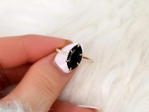 LOW Velma 14x7mm 14kt Onyx Marquise Hidden Halo Ring,Marquise Onyx Ring,Unique Black Engagement Ring,Onyx Wedding Ring,Black Pear Cut Ring