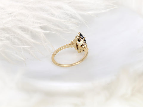 Petite Meadow 12x6mm 14kt Onyx Diamond Marquise Cluster Ring,Unique Marquise Ring,Onyx Engagement Ring,Onyx Wedding Ring,Anniversary Ring