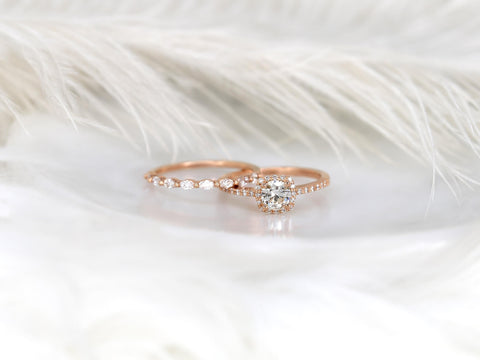 0.50ct Barra 5mm & Leona 14kt Moissanite Diamond Cushion Halo Bridal Set,Unique Wedding Ring Set,Engagement Ring Set,Cushion Halo Ring