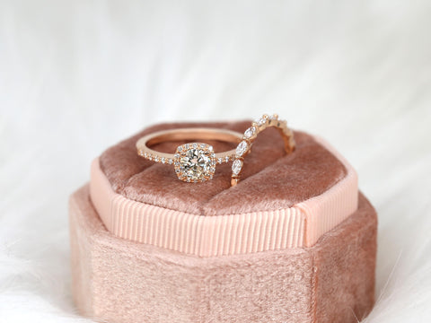 0.50ct Barra 5mm & Leona 14kt Moissanite Diamond Cushion Halo Bridal Set,Unique Wedding Ring Set,Engagement Ring Set,Cushion Halo Ring