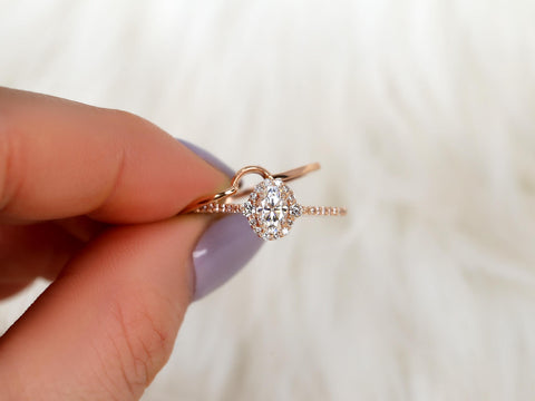 0.50ct Bridgette 6x4mm & Plain Band 14kt Moissanite Diamond Unique Halo Bridal Set,Oval Wedding Ring Set,Oval Engagement Ring Set