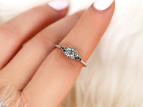 0.70ct Malia 14kt White Gold Salt Pepper Diamond Cluster Ring,Unique Diamond Ring,Salt Pepper Diamond Ring,Round Engagement Ring,Anniversary