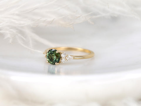 1.47ct Constance 14kt Deep Moss Sapphire Round Cluster Ring,Green Sapphire Ring,Unique Sapphire Ring,Round Engagement Ring,Anniversary Gift