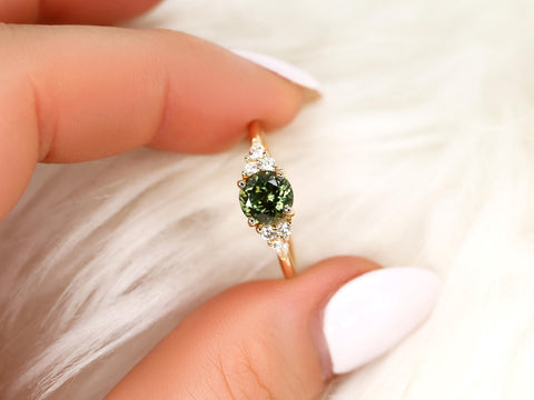 1.47ct Constance 14kt Deep Moss Sapphire Round Cluster Ring,Green Sapphire Ring,Unique Sapphire Ring,Round Engagement Ring,Anniversary Gift