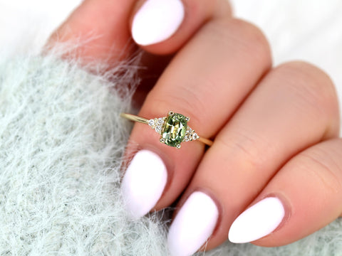 0.92ct Juniper 14kt Green Tea Sapphire Cluster Ring,Anniversary Gift,Green Sapphire Ring,Unique Ring,Anniversary Ring,Gift For Her,Push Gift